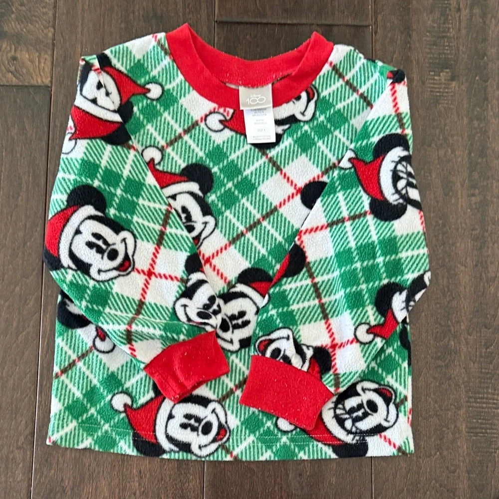 Disney 100 Mickey Mouse and Minnie Green and Red Plaid Pajama Set